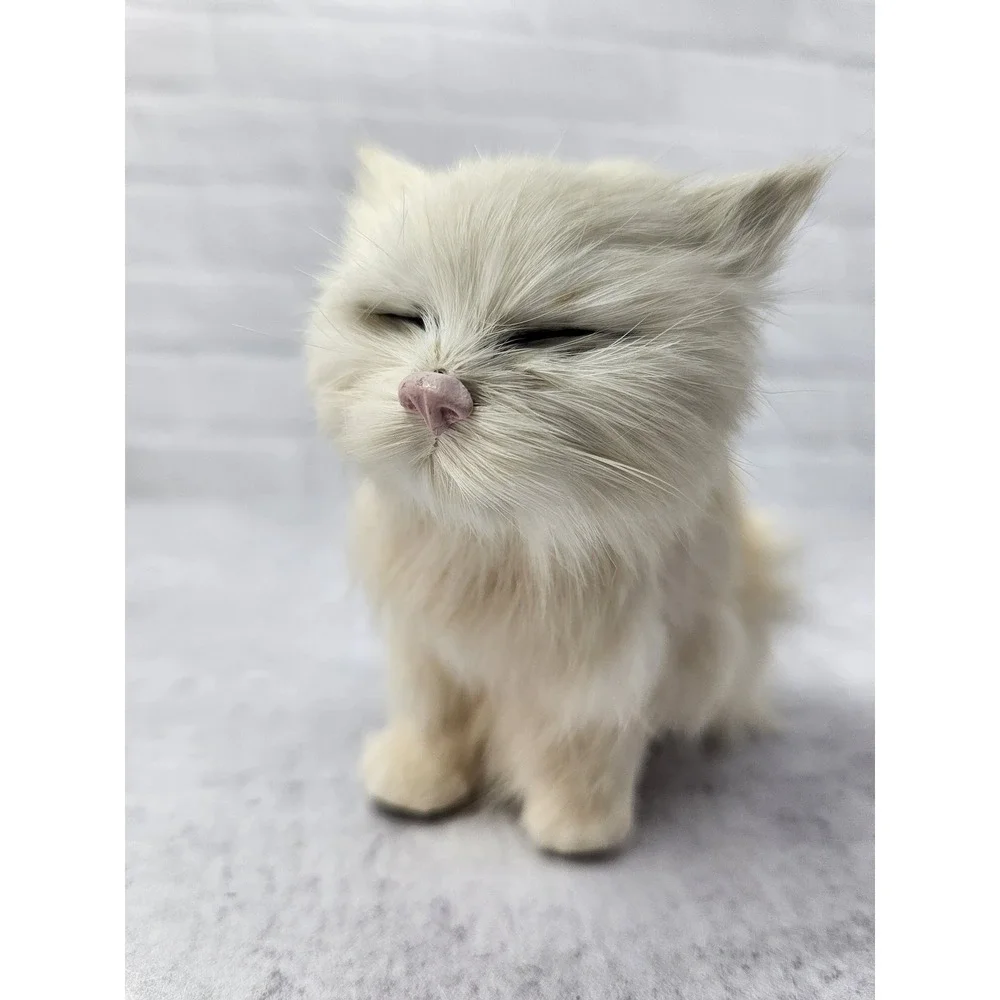 Vintage 50s Mom Cat & Baby Kittens Siamese Blue Eyed Cat Real Rabbit Fur Antique